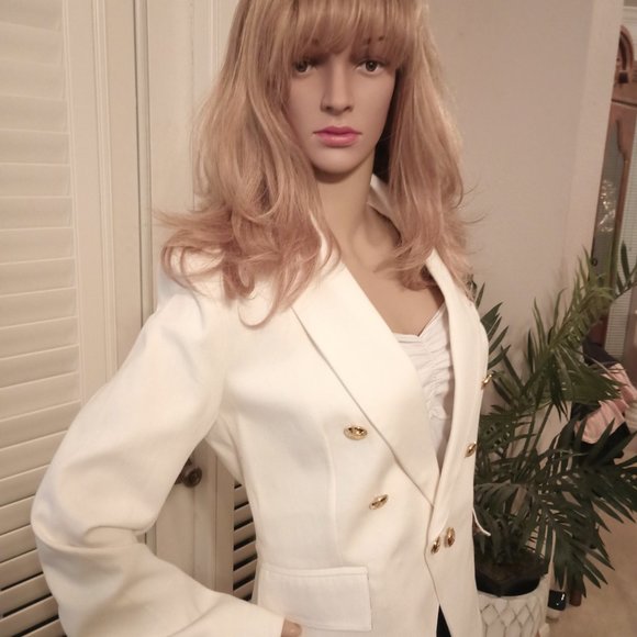 Kourt Medium White Classic Jacket 100% Cotton. gold buttons! Tailored - Picture 3 of 7